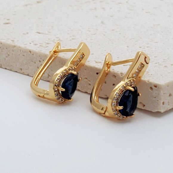 14K Gold Womens 2ct Blue Sapphire Gemstone 1ct Diamond Drop Earrings New Jewelry - Picture 4 of 4